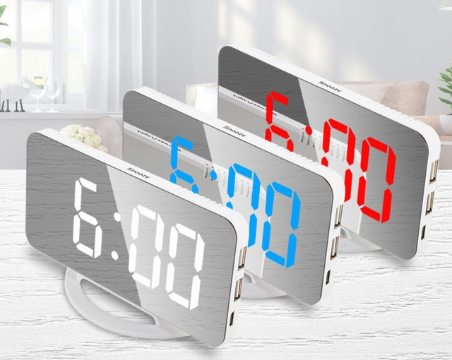 Creative Multifunctional Mirror Clock LED Makeup Mirror Digital Alarm Clock Simple Desktop Automatic Photosensitive Electronic Desk Clock