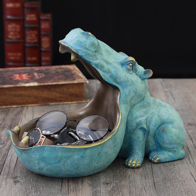 Resin Hippo Ornaments Handicrafts Home Accessories Living Room Creative Decoration Wine Cabinet Shoe Cabinet Porch Key Storage Box