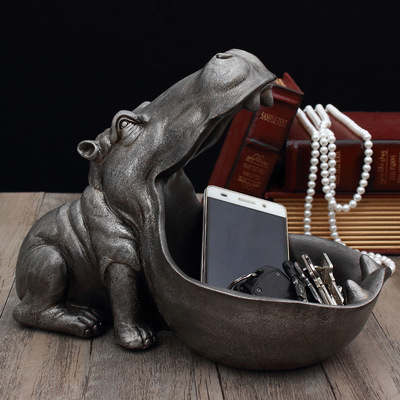 Resin Hippo Ornaments Handicrafts Home Accessories Living Room Creative Decoration Wine Cabinet Shoe Cabinet Porch Key Storage Box